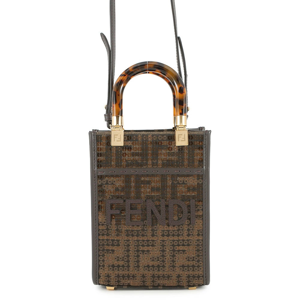 Fendi Handbag Zucca Sunshine Shopper Canvas Sequins Bag
